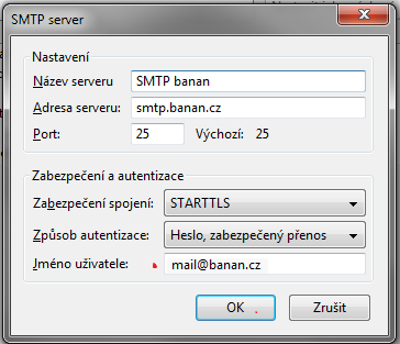 Thunderbird - zadání SMTP serveru